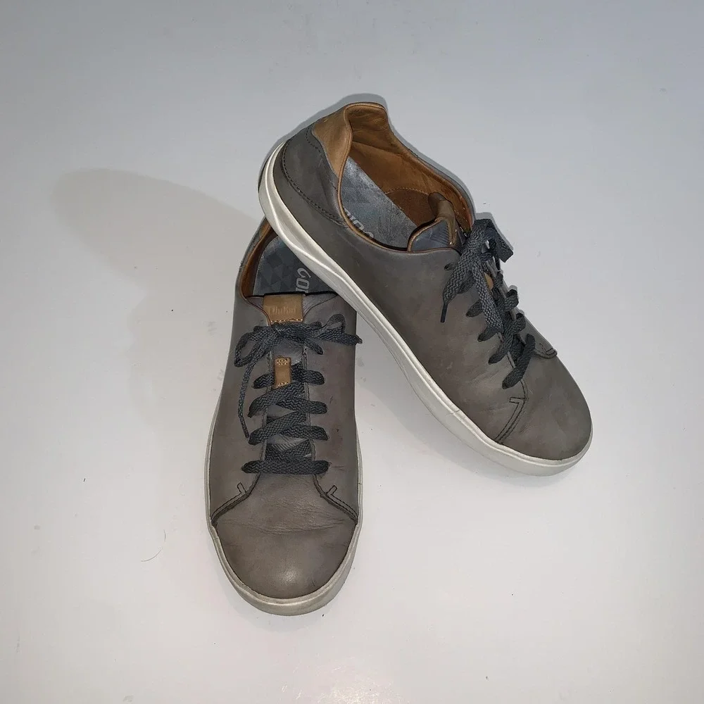 OluKai Lae'ahi Li 'Ili Shoes Mens Size 10.5 Gray Leather Lace Up Casual Sneakers